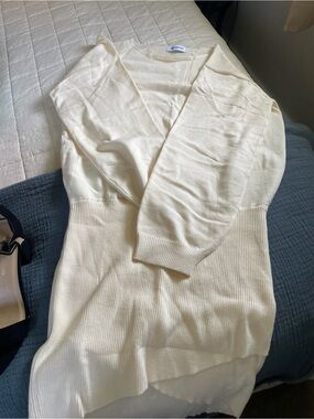 New! Cream Ribbed Waist Knit Sweater Dress - Wenrine